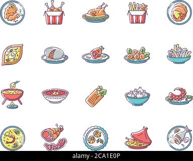 French fries RGB color icons set. Fast food cafe menu. Fried potato in ...