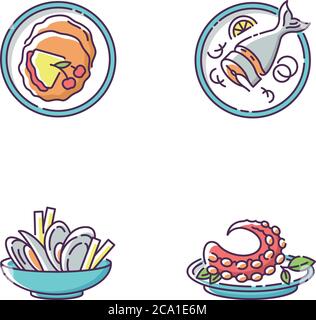 French fries RGB color icons set. Fast food cafe menu. Fried potato in ...