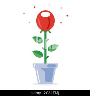red rose in a pot. plant flowers in the ground. flat vector illustration. Stock Vector