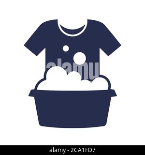 hand wash clothes in a basin black icon. flat vector illustration. Stock Vector
