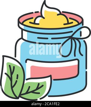 DIY cosmetics RGB color icon. Eco friendly and homemade beauty products. Jar with organic moisturizing cream, natural herbal lotion isolated vector il Stock Vector