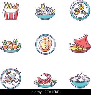 French fries RGB color icons set. Fast food cafe menu. Fried potato in ...
