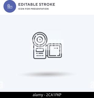Videocamera icon vector, filled flat sign, solid pictogram isolated on white, logo illustration. Videocamera icon for presentation. Stock Vector