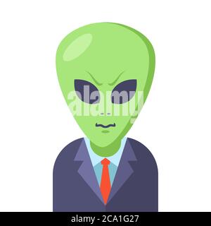 alien in a business suit on a white background. Flat character vector illustration. Stock Vector
