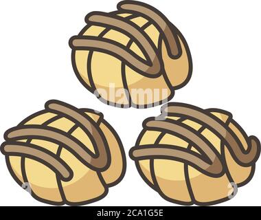 Profiteroles RGB color icon. Cream puffs with chocolate sauce. National French sweets. Traditional cuisine of France. Authentic European food. Homemad Stock Vector
