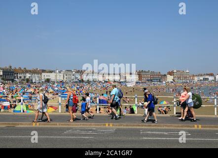 British holiday makers in busy Weymouth, Dorset, in the post corona 'staycation' summer of 2020, UK Stock Photo