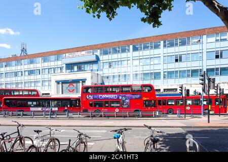 Buses outside Morden Underground Station, London Road, Morden, London Borough of Merton, Greater London, England, United Kingdom Stock Photo