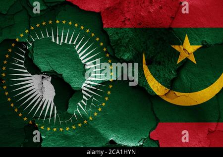 Flags of African Union and Mauritania painted on cracked wall Stock ...
