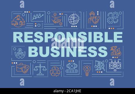 Responsible production word concepts banner. Sustainable development. Zero waste. Infographics with linear icons on blue background. Isolated typograp Stock Vector