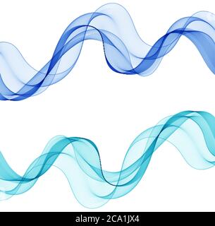 set abstract color wave smoke transparent smooth vector blue lines Stock Vector