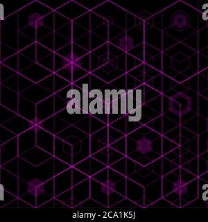 Purple neon hexagons on a black background. Vector layout for advertising Abstract template for presentation Stock Vector