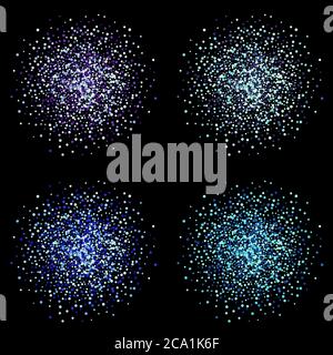 Set of colored shiny splash on black background. Vector illustration Stock Vector