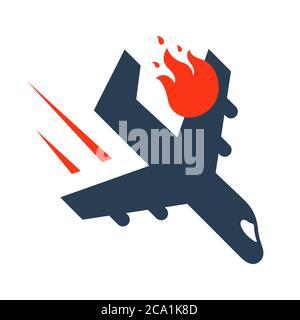 plane crash due to a hot engine. flat vector illustration. Stock Vector