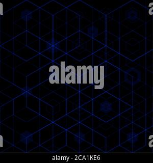 Blue neon hexagons on a black background. Vector layout for advertising Abstract template for presentation Stock Vector