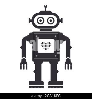 cute robot icon with a pixel heart on a white background. flat vector illustration. Stock Vector