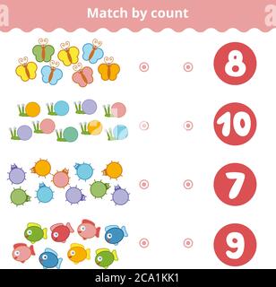 Counting Game for Preschool Children. Educational a mathematical game. Count animals in the picture and choose the right answer. Stock Vector