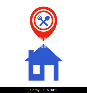 mark on the house. dine and order food at home. flat vector illustration. Stock Vector