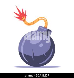 powerful bomb with a burning wick on a white background. flat vector illustration. Stock Vector