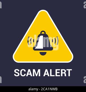 triangular yellow fraud warning sign. safe use of the internet. flat vector illustration. Stock Vector