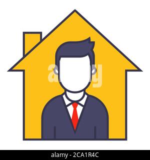 icon man working from home to remove from work. Flat character vector illustration. Stock Vector