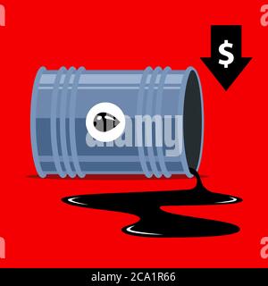 falling oil prices. arrow down dollar. flat vector illustration. Stock Vector