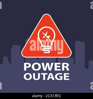 triangular sign power outage in the city. flat vector illustration. Stock Vector