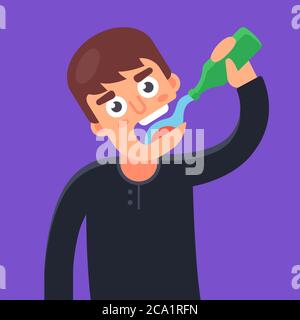man drinks water from a glass bottle. Flat character vector illustration. Stock Vector
