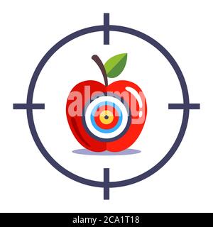 Aim and shoot the bullseye. hit exactly on target. Flat vector illustration isolated on white background. Stock Vector