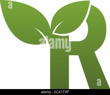 Letter R With green Leaf Symbol Logo Template Stock Vector