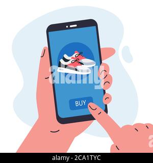 Man doing shopping online.Phone in hand Stock Vector