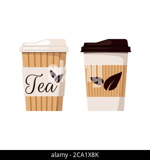 Tea cup with cap icon set isolated on white background. Stock Vector