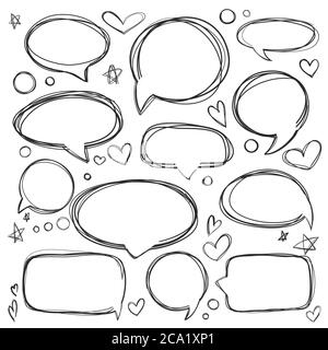 Set of hand drawn elements for selecting text. Oval, round frames and labels. Dialog box icon. Think & talk speech bubbles. Artistic collection Stock Vector