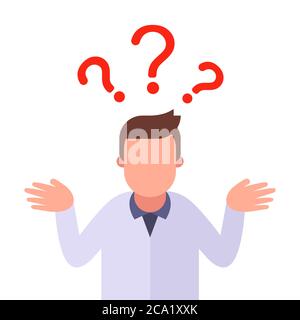the person asks a question and wants to get an answer. Flat character vector illustration. Stock Vector