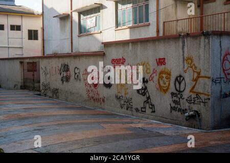 Vandalism on public wall. Stock Photo