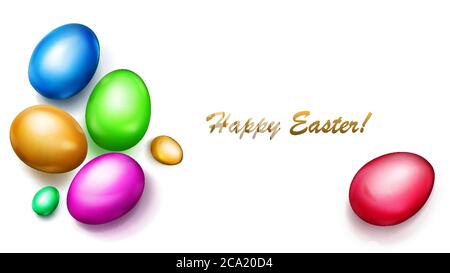 Realistic colored Easter eggs with shadows on white background Stock Vector