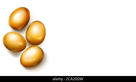 Realistic golden Easter eggs with shadows on white background Stock Vector