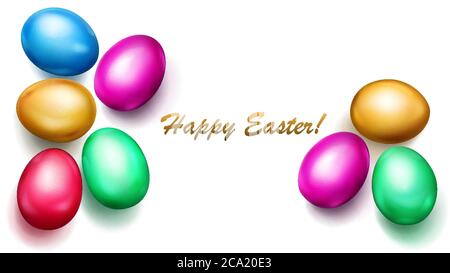 Realistic colored Easter eggs with shadows on white background Stock Vector