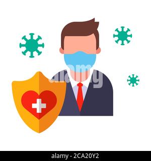 The worker is protected by medicine from coronavirus. flat character vector illustration Stock Vector