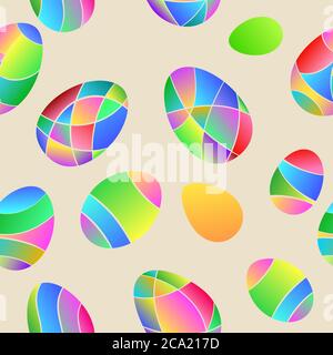 Seamless multicolored pattern of colored Easter eggs on beige background Stock Vector