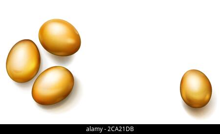 Realistic golden Easter eggs with shadows on white background Stock Vector