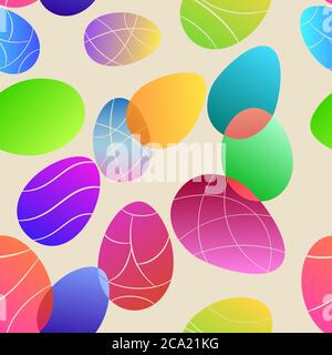 Seamless multicolored pattern of colored Easter eggs on beige background Stock Vector