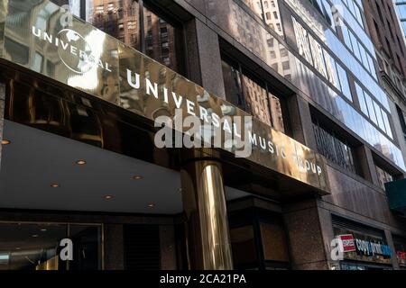 New York, NY - August 3, 2020: View of Universal Music Group New York Headquarters on Broadway, company annonced that employees won't be going back to the office until at least 2021 Stock Photo