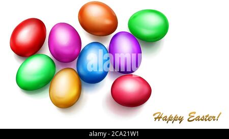 Realistic colored Easter eggs with shadows on white background Stock Vector