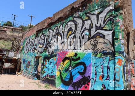 The wall of graffiti in Bisbee, Arizona Stock Photo