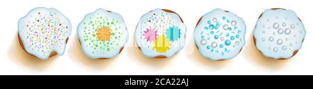 Set of realistic Easter cakes with shadows on white background. Top view Stock Vector