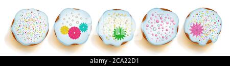 Set of realistic Easter cakes with shadows on white background. Top view Stock Vector