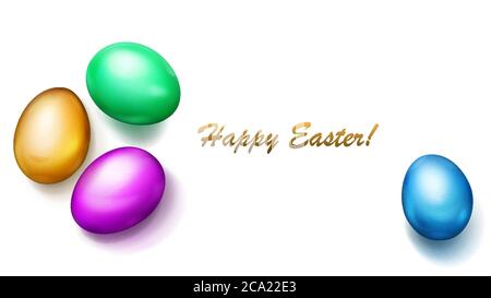 Realistic colored Easter eggs with shadows on white background Stock Vector