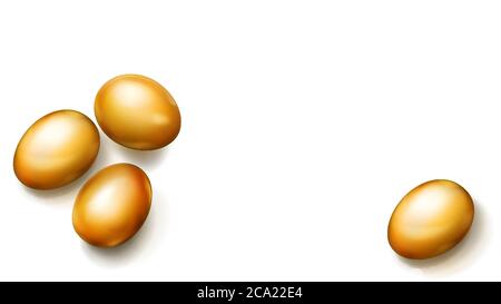 Realistic golden Easter eggs with shadows on white background Stock Vector