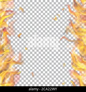 Translucent fire flame with vertical seamless repeat on two sides, left and right, on transparent background. For used on light backgrounds. Transpare Stock Vector