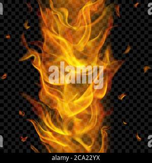 Translucent fire flame with vertical seamless repeat on transparent background. For used on dark backgrounds. Transparency only in vector format Stock Vector